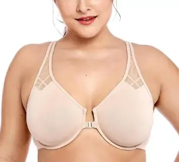 Comfortable Seamless Font Closure Bra Women's Full Coverage Non-padded Underwire Plus Size Racerback Unlined Bra 36 38 40 42 E F - Цвет: Бежевый