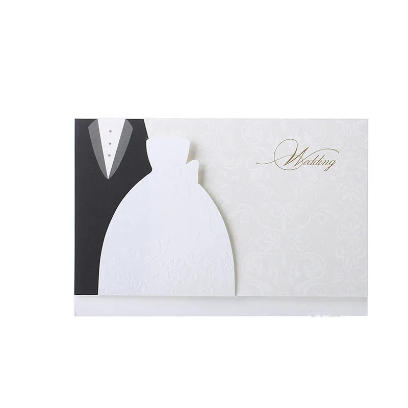 HOT 50pcs Laser Cut Western-style Groom & Bride Clothes Wedding Invitations Cards Customizable Printable Wedding Party SupplIes