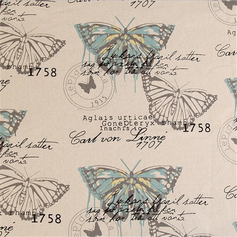 

100x150cm Zakka Retro butterfly letterhead cotton linen Fabric Burlap for Sewing Textile Quilting Diy for pillow curtain Purse
