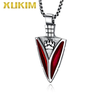 

PO425-1 Xukim Lucky Bear Paw Bear Claw Spear Amulet Jewelry Silver Pendant with Chain Necklace Set