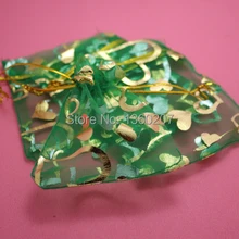 100 шт/партия, зеленый цвет, золото, сердце, органза, сумки 13x18 см, ювелирные сумки, упаковка ювелирных изделий, Drawable