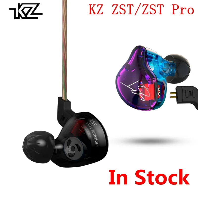 

Original KZ ZST Balanced Armature With Dynamic In Ear Earphone Noise Cancelling Headset Srereo Earbuds With Mic fone de ouvido
