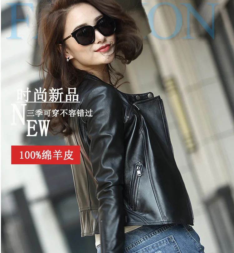 AYUNSUE Genuine Leather Jacket Women Motorcyle Natural Sheepskin Coat Female Short Autumn Real Leather Women's Jackets XFH17D02