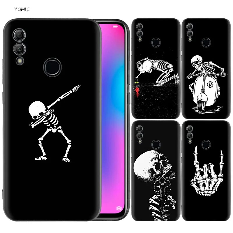 

Silicone Cover Case for Huawei Honor 10 9 Lite 8X 8C 8A Y6 Y7 Y9 7A Pro Prime 7C 2018 2019 V20 Spooky Skull Funny Dance Skeleton