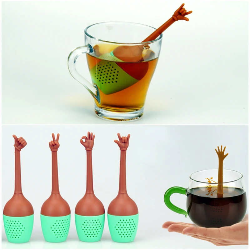 

Gesture Tea Infuser Creative Fashion Funny Hand Tea Coffee Drinking Reusable Silicone Strainer Office Kitchen Tools