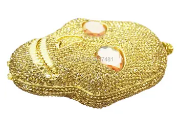 

LaiSC Golden Evening Bag Holiday Party purse women handbag devil Ladies crystal Diamond Silver Skull Clutch bag SC027 -B