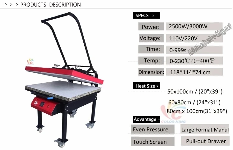 Большой размер 80*100 см Универсальный тепловой пресс машина подвижный светодиодный контроллер плоский текстильный Печатный сублимационный тепловой пресс машина № MHP01