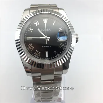 

40mm Black Dial Stainless Steel Strap Sliver case Automatic Men Watch W2888