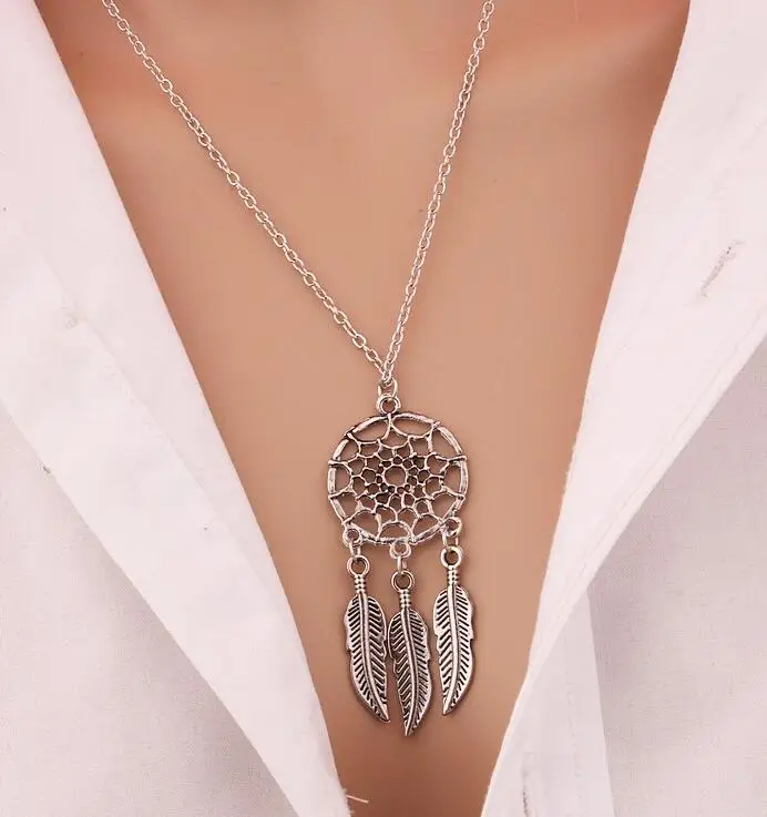 2016 Best Deal moda Retro mulheres borlas pingente pena colar de jóias Bohemia Dream Catcher pingente colar de corrente presente
