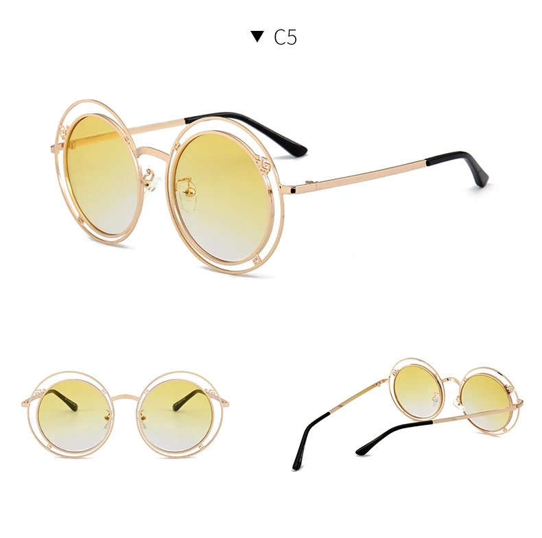 Новые круглые женские солнцезащитные очки модные Брендовая Дизайнерская обувь Винтаж дамы солнцезащитные очки для женщин вогнуто-Выпуклое стекло, De Sol UV400