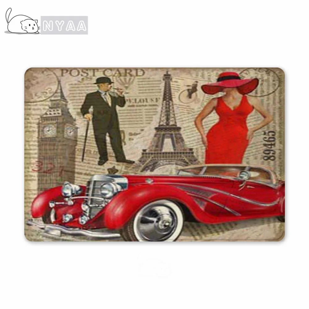 

Nyaa Welcome To Paris Floor Mat Retro Poster Anti-Slip Carpet Home Decor For Kitchen Living Room Bathroom Doormats