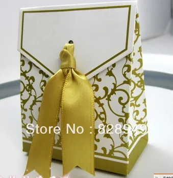 

Free shipping 100pcs/lot wedding favor Favor Box with Gold Ribbon
