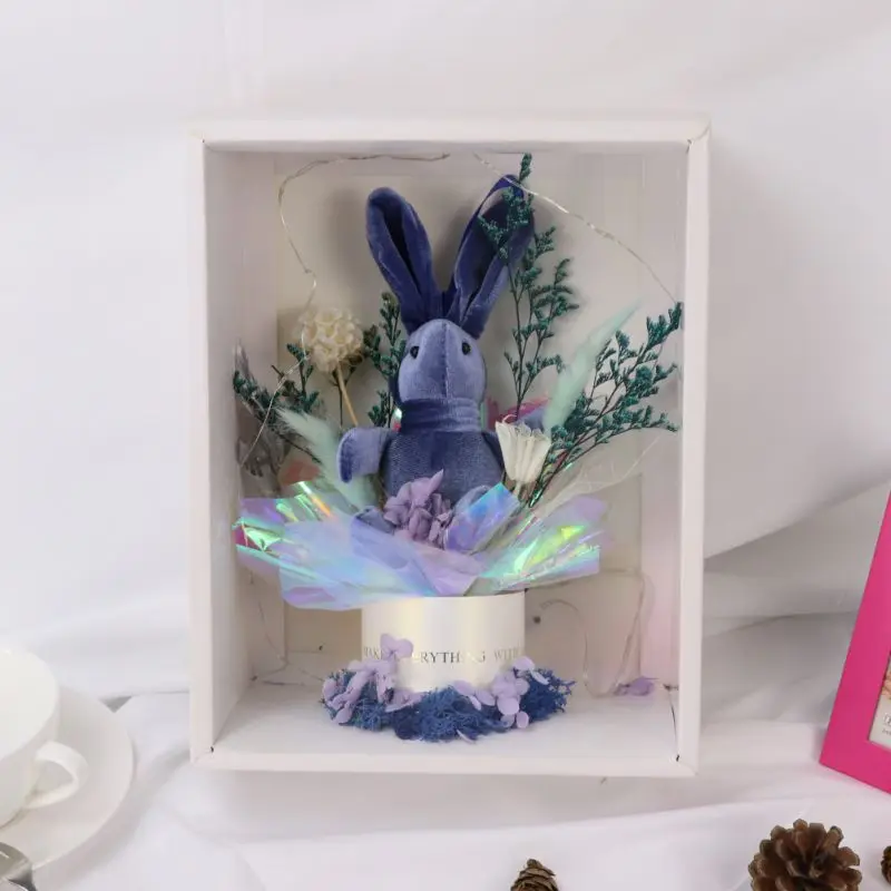 Wishing Light Rabbit Decor Dry Flowers Gift Box Home Garden Festive Party Supplies Artificial Decorations pro | Дом и сад