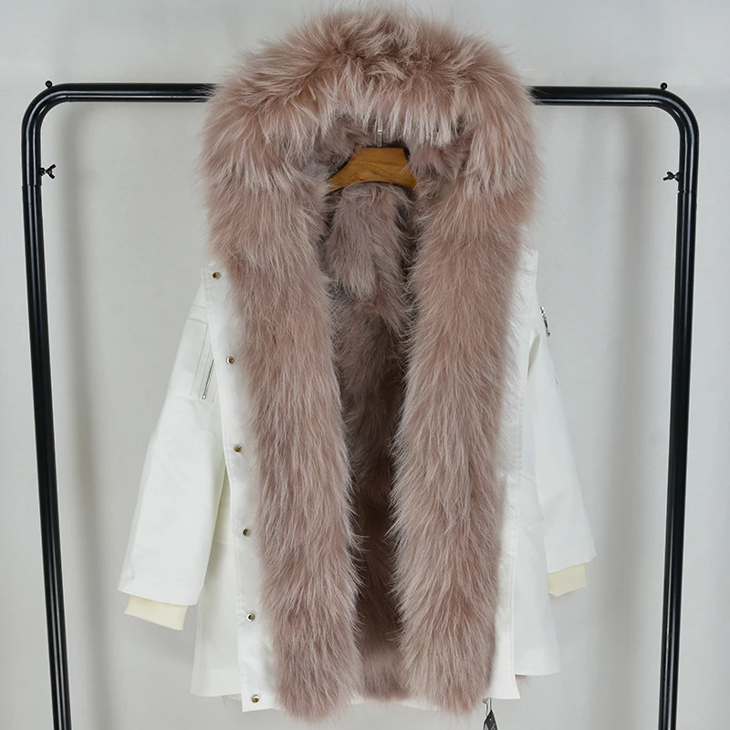 ANDERELLA модная зимняя одежда негабаритных женщин из натурального меха енота с капюшоном Длинная парка с натуральным мехом Подкладка Куртка парка для женщин