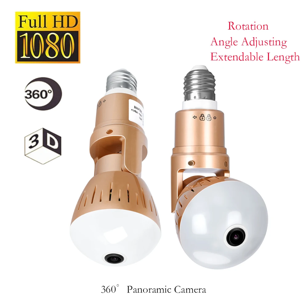 

960P Wireless Panoramic IP 3D VR Camera WIFI Bulb Light FishEye Surveillance 180/ 360 Degree CCTV Home Security Mini Cam Wi-Fi