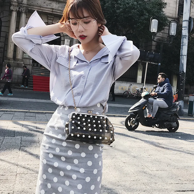Hot 2019 Brand Fashion Shoulder Bag Pearl Beaded Crossbody Bag Wild Transparent Jelly Chain Bags For Women PU Small Square Bags