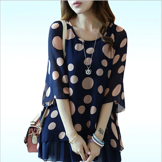 

Feminina Robe Korean Women Blouse Shirts 2019 New Summer Plus Size Sweet Ruffles Office Wear Polka Dot Chiffon Blouse Tops HJ859