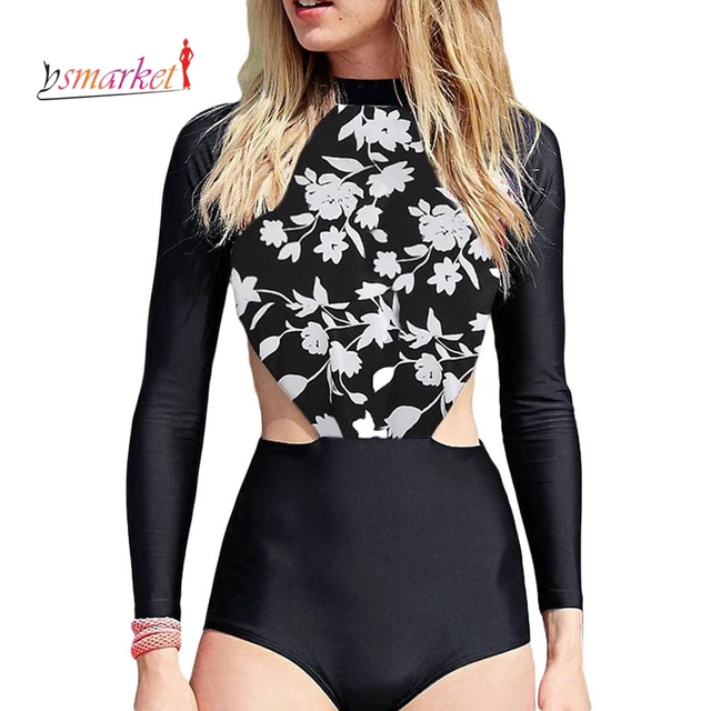 Floral rash guard long sleeve surf swimwear women swim shirt 1 one