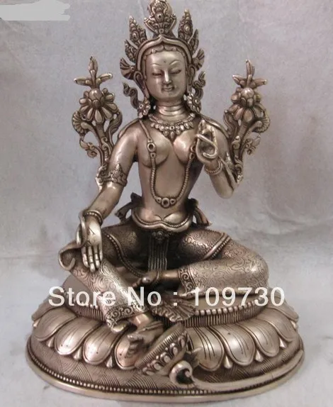 

00943 bronze silver plating tibet buddhism buddha kwan-yin white tara GuanYin statue