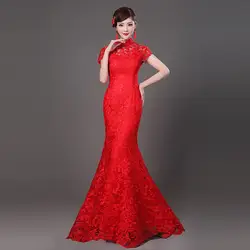 Свадебная вечеринка Cheongsam Восточный вечернее платье Китайская традиционная Женская Элегантный тонкий Qipao пикантные длинный халат Ретро