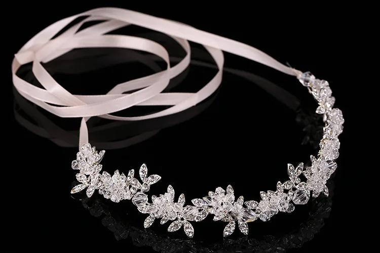 New Arrival Noble Crystal Rhinestone Bridal Headpieces Satin Ribbon Wedding Hair Accessories for Brides Tiaras Crowns Headbands 4