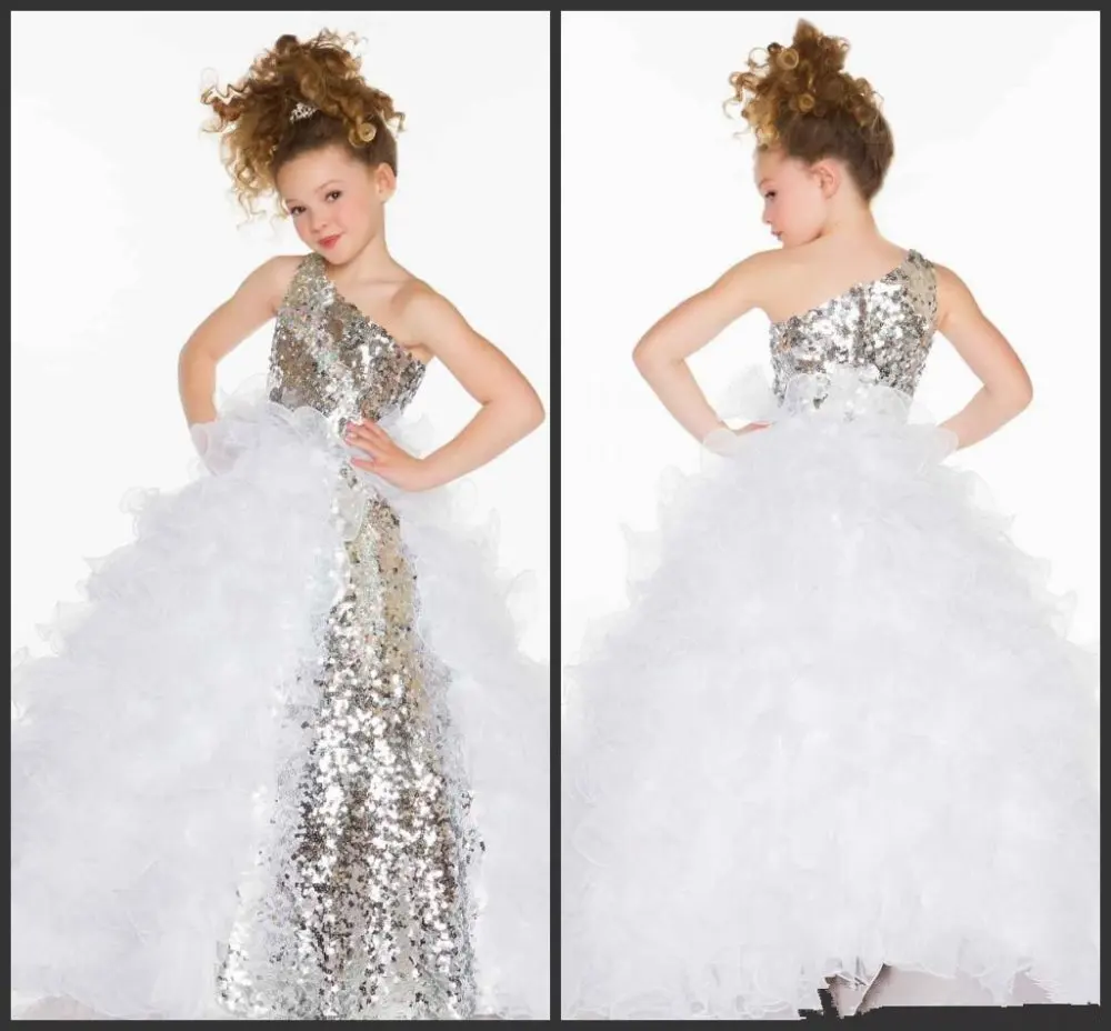 Child Kids Party Dresses Pageant Dresses Girl's Birthday Host dress One shoulder Sequins Lace