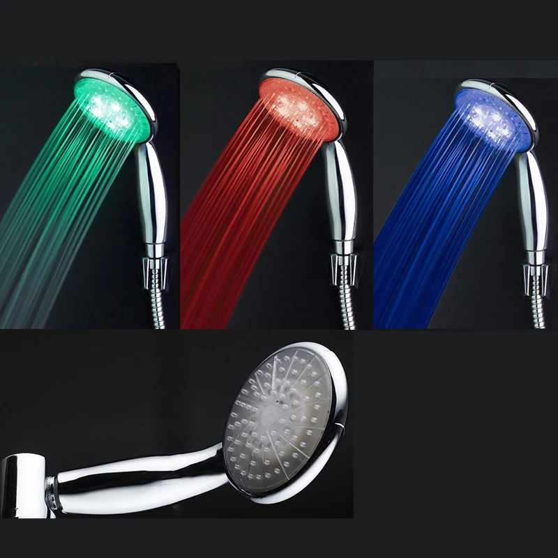 Water Power Colorful LED Shower Head Handheld Temperature Sensor Light
