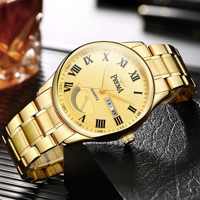 

Prema Men watches 2019 luxury brand stainless steel waterproof quartz brand wrist Watch male bracelet Wristwatches gift clock