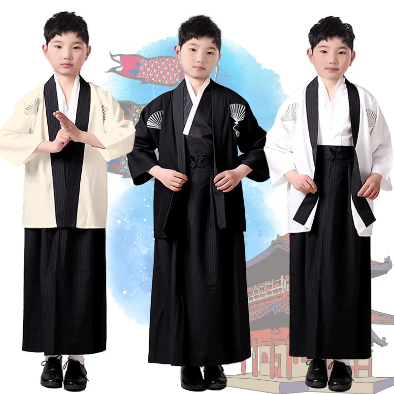 Boys Cosplay Costume Japanese Kids Kimono Yukata Traditional Samurai Robe Halloween Costumes Children Performance Clothes