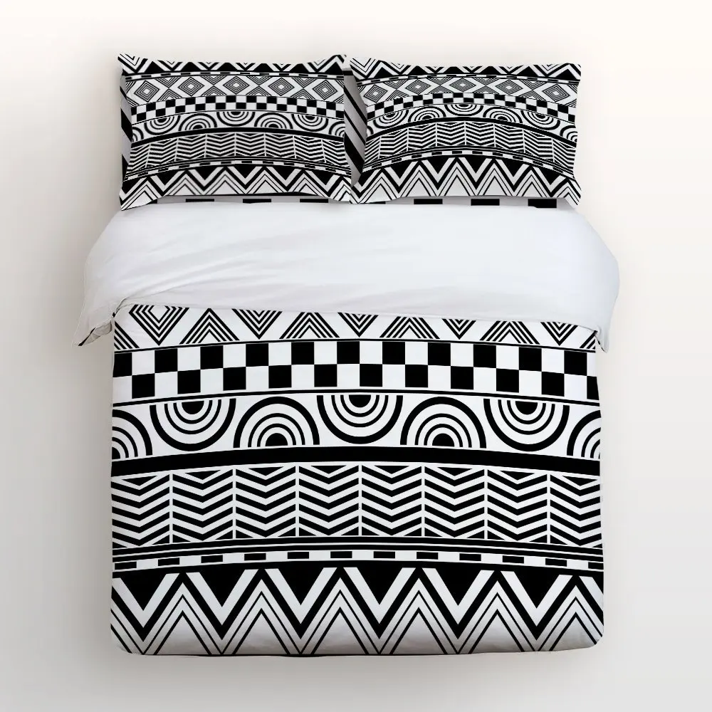 

Duvet Cover Washed Microfiber Boho Style Various Geomtric Black White Print Bedding Set Comfy Pillow Shams 4 Pieces Sets