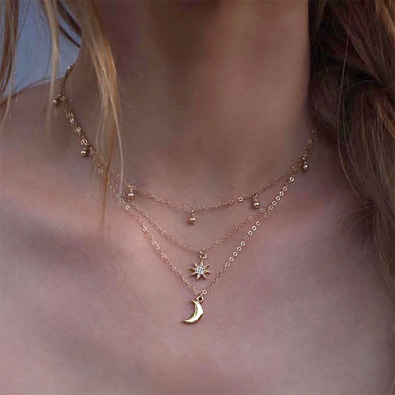 2018 Women sweet Fashion Trendy Jewelry moon star pendant Choker Multi