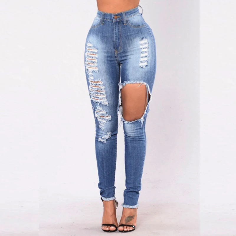 DROP SHIPPING Jeans Women High Waist Skinny Pencil Blue Denim Pants ...