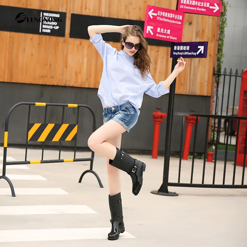 Najtaniej 2018 jakość mody nowe kalosze wody ciepłe damskie kratki mody hunter lady kalosze w deszczu buty ladys rainboots