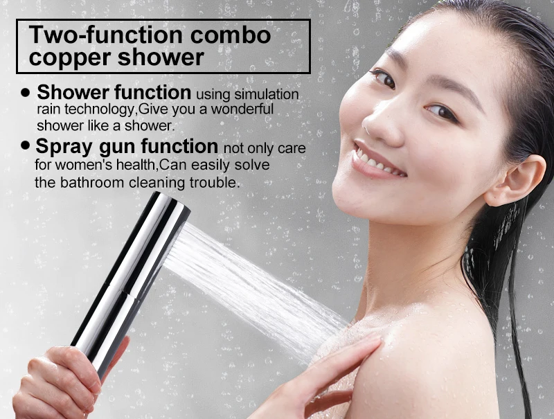 Switch with Hand Shower Nozzle Brass Pressure Rain & Pulse Spray Gun Round Detachable Washable Shower Head Without Drilling (1)