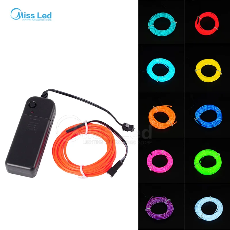 

3M Flexible Neon light EL Light wire Rope Tube 10 colors select for Dance party, car decoration with controller
