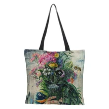 Сумка через плечо на заказ высококачественный льняной хозяйственный рисунок в стиле панк двусторонняя печать Складная многоразовая повседневная хозяйственная Льняная сумка