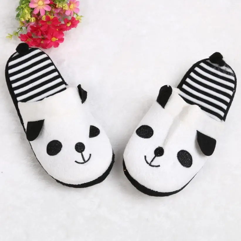 

Indoor Lovely Cartoon Panda Home Floor Soft Stripe Slippers For Women Shoes Cotton-padded Shoes Female Casual Women Hot Selling