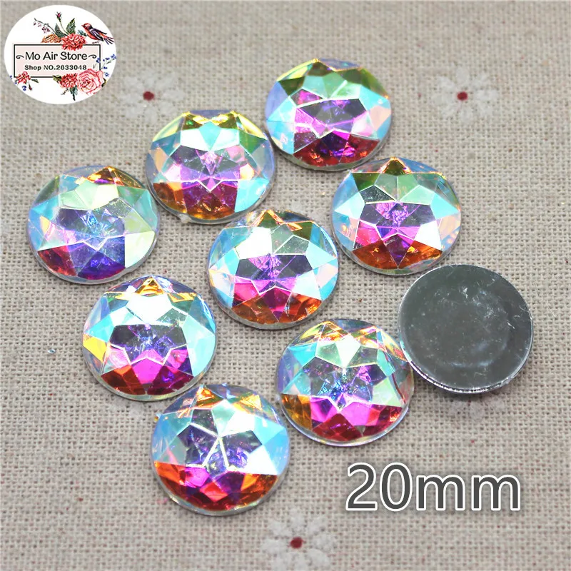 20pcs 20mm Shiny Clear Ab Round Acrylic Acrylic Rhinestone Flat Back