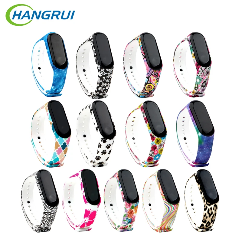 

Hangrui For Mi Band 3 Smart Bracelet Pattern Printing Silicone Wrist Strap Soft Sweatproof Sport Wristband For Xiaomi Mi Band 3
