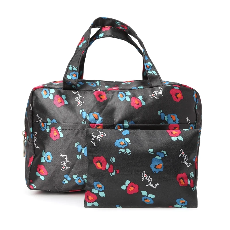 

THINKTHENDO 2pcs/set Women Travel Cosmetic Bag Makeup Handbags Toiletry Organizer Multifunction Flower Prints Polyester Bags