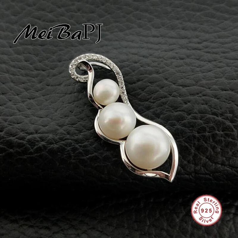 

[MeiBaPJ] Very beautiful natural pearl necklace Elegant 925 sterling silver pendant necklace for women with gift box