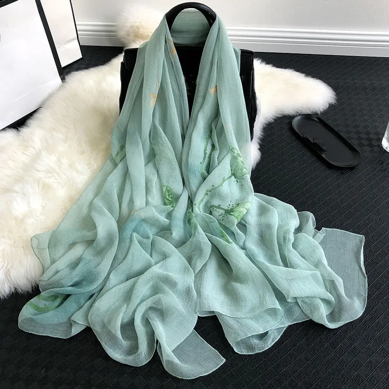 

orange green scarf large shawls women ladies designer Lotus Printing Long Soft Wrap Scarves Summer Beach Bandana Head Hijab 2019