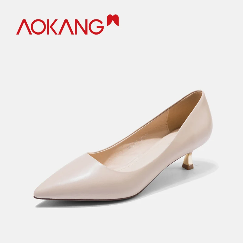 AOKANG/2019 г. женские туфли лодочки женская обувь из натуральной кожи на высоком