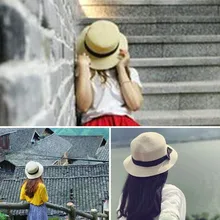 Новая Соломенная Панама женская летняя пляжная с широкими полями с бантом Солнцезащитная уличная дорожная шляпа Кепка XD88