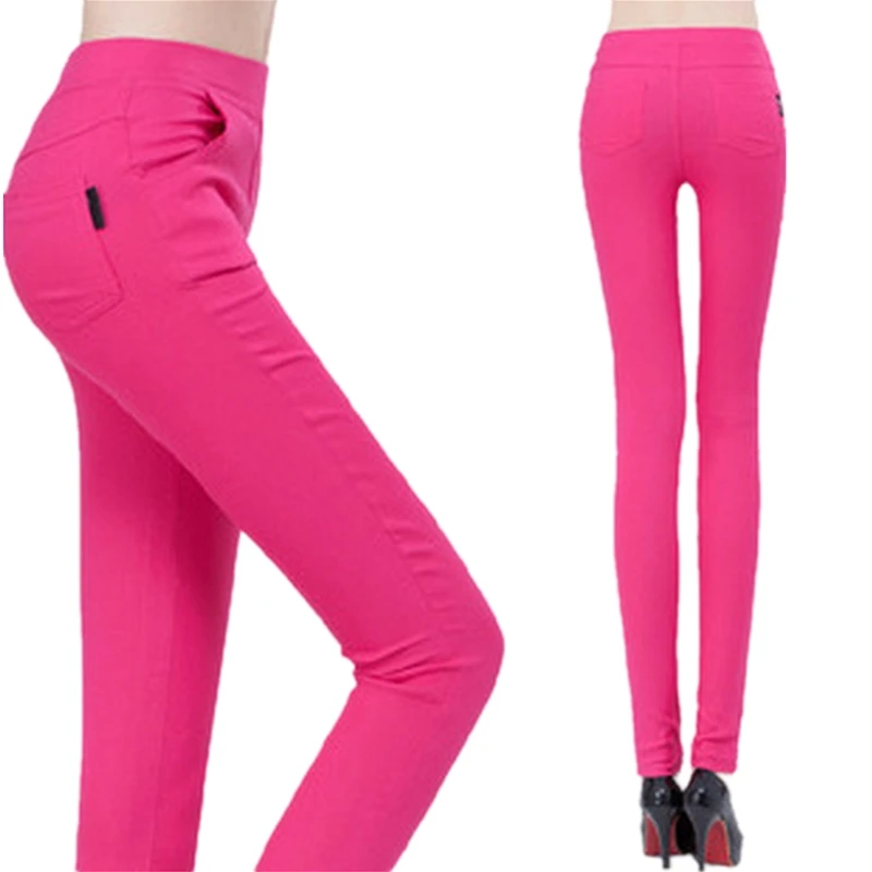 Women new 2016 spring autumn candy color high waist slim straight trousers plus size casual pencil pants female trousers S2819