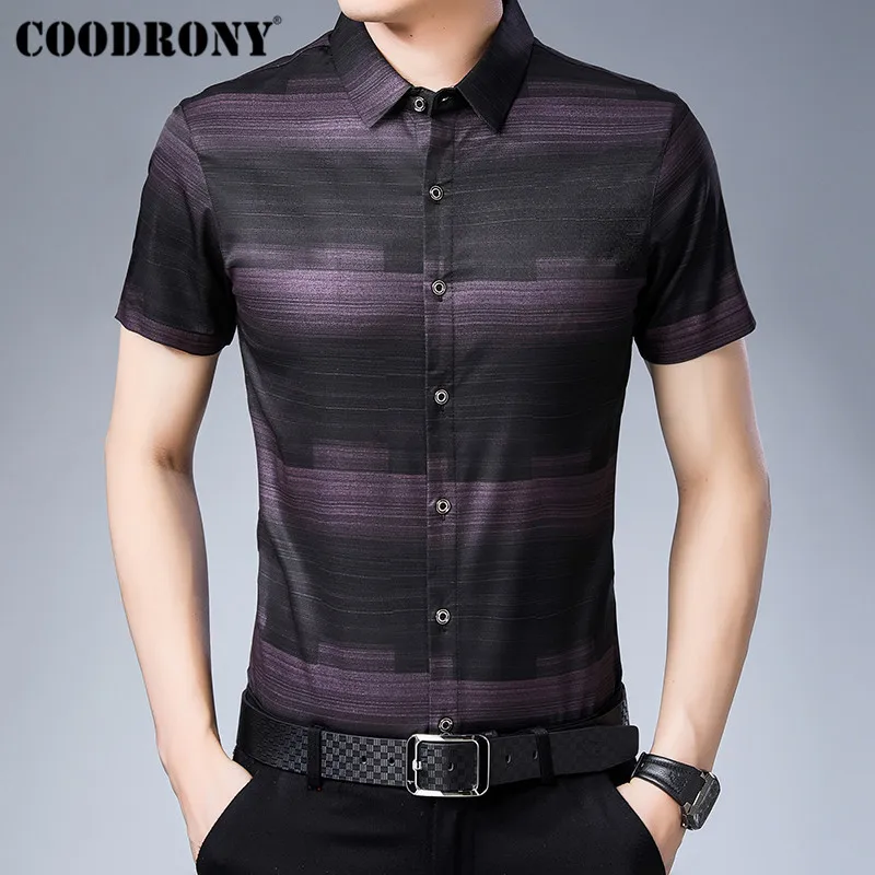 COODRONY Social Business Casual Shirts Camisa Masculina 2019 Summer Cool Short Sleeve Men Shirt Fashion Striped Shirt Men S96025