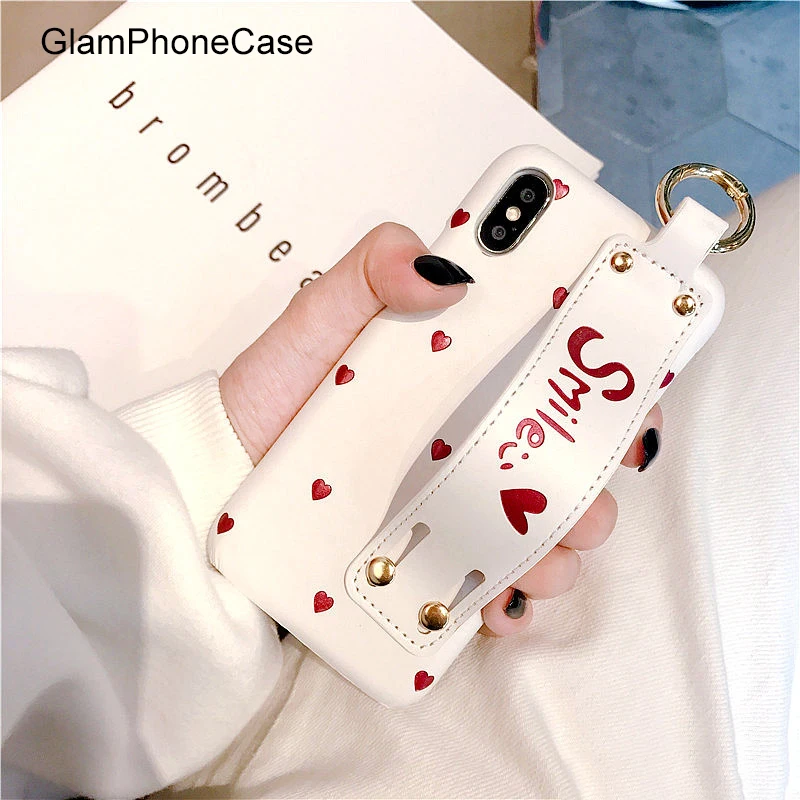 Чехол для телефона GlamPhoneCase Red Love Heart с ремешком iphone X 8 8plus 6 plus Жесткий 7plus 7 6S + Мода |