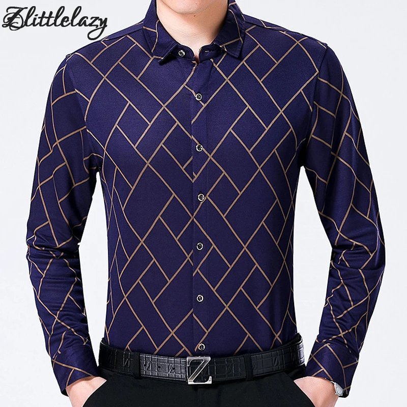 2018 мужские модные фирменные повседневные Бизнес slim fit Мужчины рубашка camisa Длинные рукава argyle социальные рубашки платье Джерси 93137