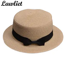 Летние Шапки для Для женщин вводной FemininoRibbon Flat Top соломы Шапки дамы Панама Sun Hat элегантные шляпы Кепки молодая девушка пляж шапки