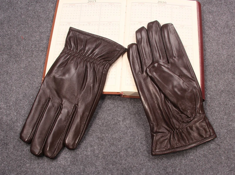 Зима, мужские роскошные толстые перчатки из натуральной кожи, мужские однотонные перчатки из овчины для вождения